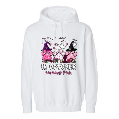 In October We Wear Pink Paw Prints Halloween Witch Garment-Dyed Fleece Hoodie