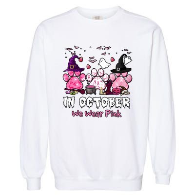 In October We Wear Pink Paw Prints Halloween Witch Garment-Dyed Sweatshirt