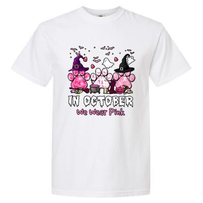 In October We Wear Pink Paw Prints Halloween Witch Garment-Dyed Heavyweight T-Shirt