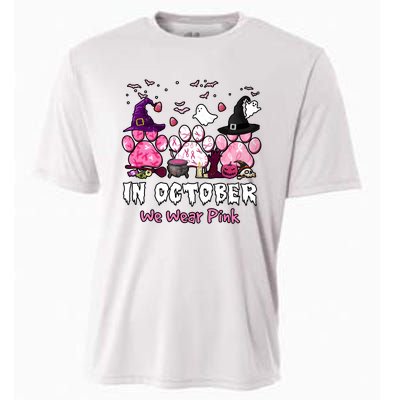 In October We Wear Pink Paw Prints Halloween Witch Cooling Performance Crew T-Shirt