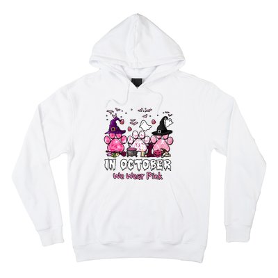 In October We Wear Pink Paw Prints Halloween Witch Hoodie