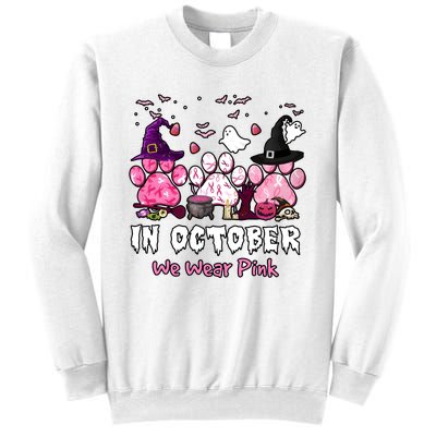 In October We Wear Pink Paw Prints Halloween Witch Sweatshirt