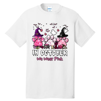 In October We Wear Pink Paw Prints Halloween Witch Tall T-Shirt