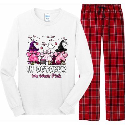 In October We Wear Pink Paw Prints Halloween Witch Long Sleeve Pajama Set