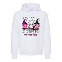 In October We Wear Pink Paw Prints Halloween Witch Premium Hoodie