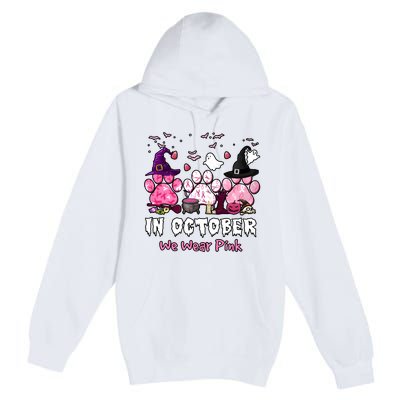 In October We Wear Pink Paw Prints Halloween Witch Premium Pullover Hoodie