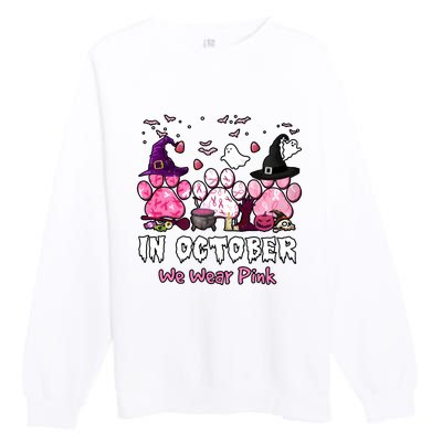 In October We Wear Pink Paw Prints Halloween Witch Premium Crewneck Sweatshirt