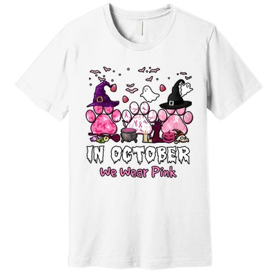 In October We Wear Pink Paw Prints Halloween Witch Premium T-Shirt