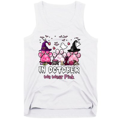 In October We Wear Pink Paw Prints Halloween Witch Tank Top