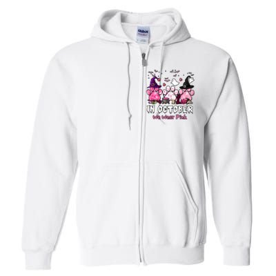 In October We Wear Pink Paw Prints Halloween Witch Full Zip Hoodie