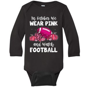 In October We Wear Pink Football Pumpkin Breast Cancer Baby Long Sleeve Bodysuit