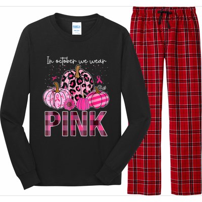 In October We Wear Pink Pumpkin Breast Cancer Awareness Long Sleeve Pajama Set