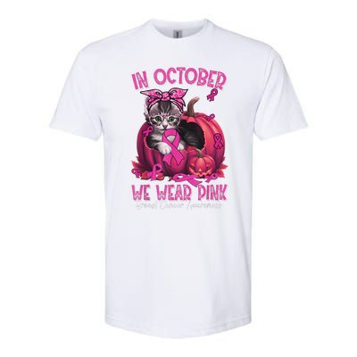 In October We Wear Pin.K Cat Ribbon Breast Cancer Awareness Softstyle® CVC T-Shirt