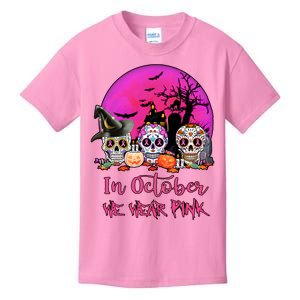 In October We Wear Pink Sugar Skull Halloween Kids T-Shirt