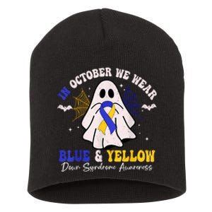 In October We Wear Blue And Yellow Down Syndrome Halloween Short Acrylic Beanie