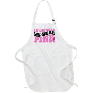 In October We Wear Pink Breast Cancer Ribbon Full-Length Apron With Pockets