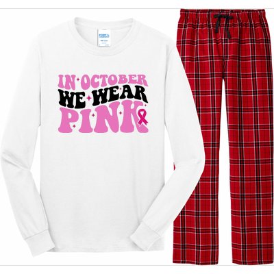 In October We Wear Pink Breast Cancer Ribbon Long Sleeve Pajama Set