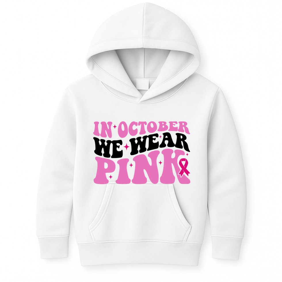 In October We Wear Pink Breast Cancer Ribbon Kids Hoodie
