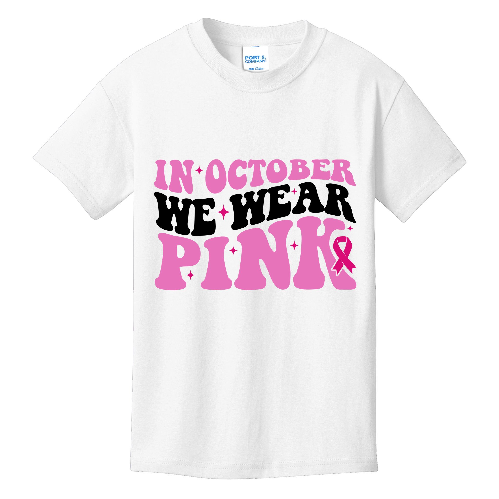In October We Wear Pink Breast Cancer Ribbon Kids T-Shirt