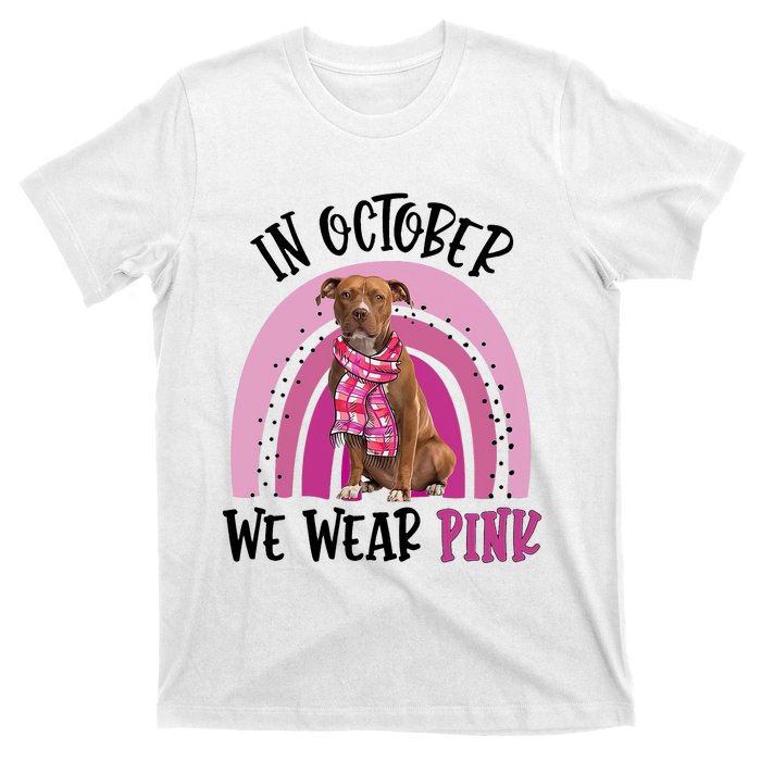 In October We Wear Pink Breast Cancer Pitbull T-Shirt