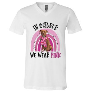 In October We Wear Pink Breast Cancer Pitbull V-Neck T-Shirt