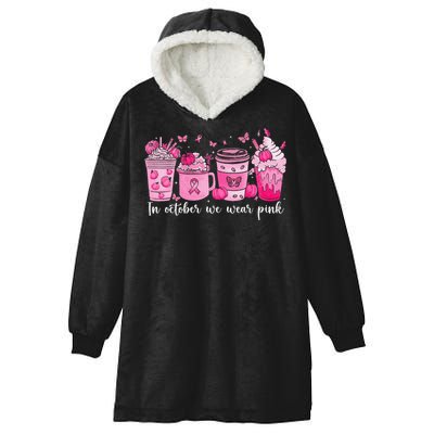 In October We Wear P.Ink Ribbon Pumpkin Spice Breast Cancer Gift Hooded Wearable Blanket