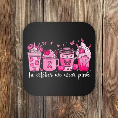 In October We Wear P.Ink Ribbon Pumpkin Spice Breast Cancer Gift Coaster