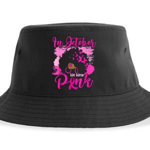 In October We Wear Black Woman Breast Cancer Awareness Sustainable Bucket Hat