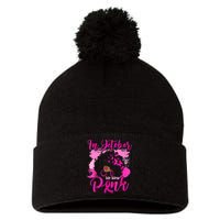 In October We Wear Black Woman Breast Cancer Awareness Pom Pom 12in Knit Beanie