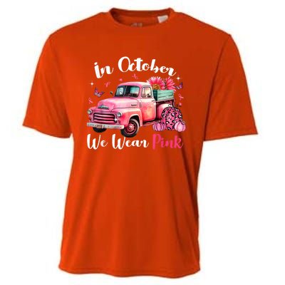 In October We Wear Pink Leopard Truck Pumpkin Breast Cancer Cooling Performance Crew T-Shirt