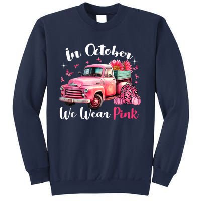 In October We Wear Pink Leopard Truck Pumpkin Breast Cancer Sweatshirt