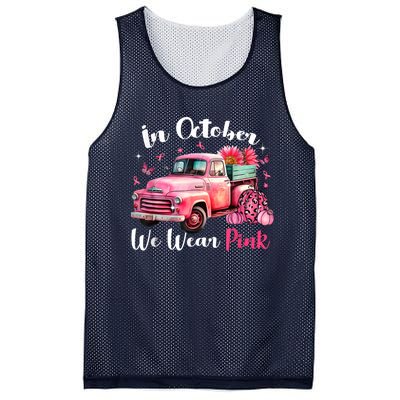 In October We Wear Pink Leopard Truck Pumpkin Breast Cancer Mesh Reversible Basketball Jersey Tank