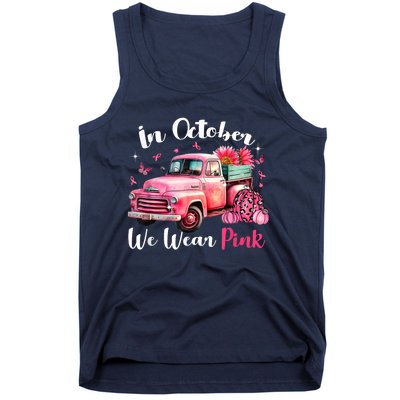 In October We Wear Pink Leopard Truck Pumpkin Breast Cancer Tank Top