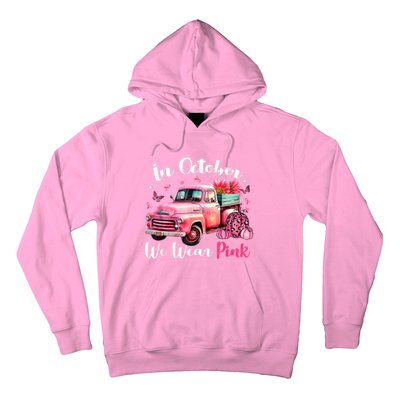 In October We Wear Pink Leopard Truck Pumpkin Breast Cancer Hoodie