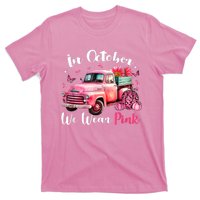 In October We Wear Pink Leopard Truck Pumpkin Breast Cancer T-Shirt