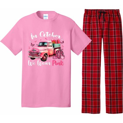 In October We Wear Pink Leopard Truck Pumpkin Breast Cancer Pajama Set