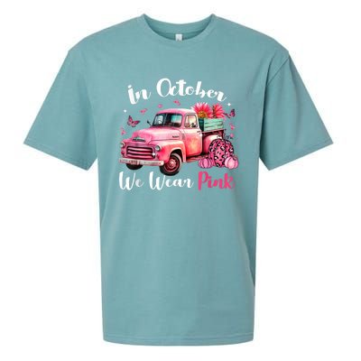 In October We Wear Pink Leopard Truck Pumpkin Breast Cancer Sueded Cloud Jersey T-Shirt