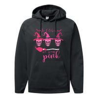 In October We Wear Pink Ribbon Witch Halloween Breast Cancer Performance Fleece Hoodie