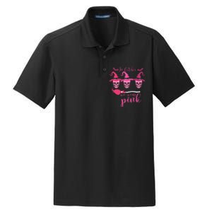 In October We Wear Pink Ribbon Witch Halloween Breast Cancer Dry Zone Grid Polo