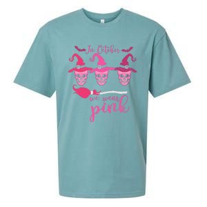 In October We Wear Pink Ribbon Witch Halloween Breast Cancer Sueded Cloud Jersey T-Shirt