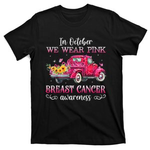 In October We Wear Pink Ribbon Leopard Truck Breast Cancer T-Shirt