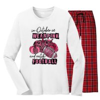 In October We Wear Pink And Watch Football Breast Women's Long Sleeve Flannel Pajama Set 