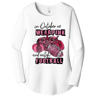 In October We Wear Pink And Watch Football Breast Women's Perfect Tri Tunic Long Sleeve Shirt