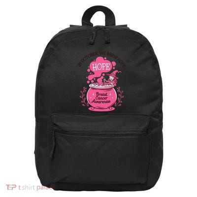 In October We Brew Hope Breast Cancer Awareness Retro Witch 16 in Basic Backpack