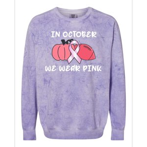 In October We Wear Pink Breast Cancer Pumpkin Ribbon Colorblast Crewneck Sweatshirt