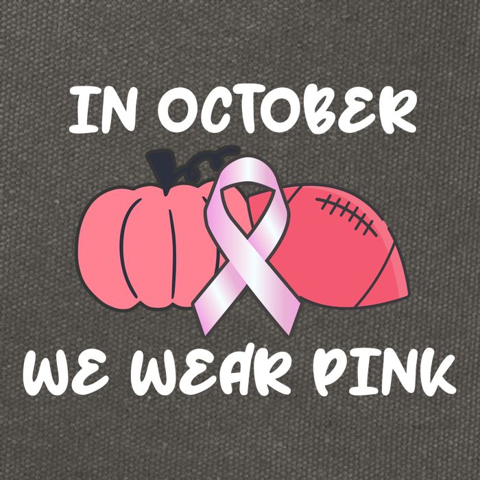 In October We Wear Pink Breast Cancer Pumpkin Ribbon Cotton Canvas Backpack
