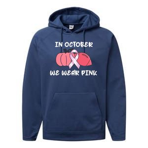 In October We Wear Pink Breast Cancer Pumpkin Ribbon Performance Fleece Hoodie