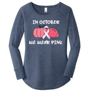 In October We Wear Pink Breast Cancer Pumpkin Ribbon Women's Perfect Tri Tunic Long Sleeve Shirt