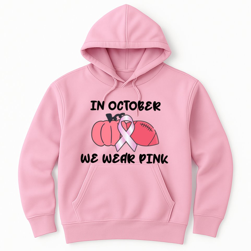 In October We Wear Pink Breast Cancer Pumpkin Ribbon Hoodie