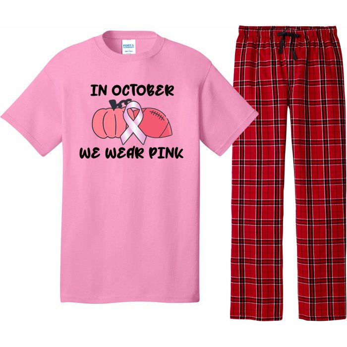 In October We Wear Pink Breast Cancer Pumpkin Ribbon Pajama Set